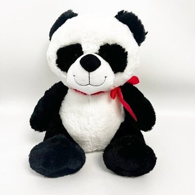2017 Animal Adventure Black White Panda Bear With Red Bow Plush Toy