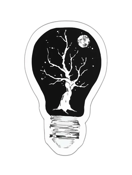 Tree Moon Light Bulb Sticker Decal