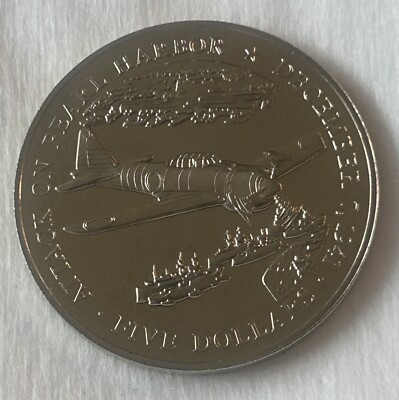 Attack on Pearl Harbor Dec. 7, 1941, 2000 Five Dollars Republic of Liberia Coin