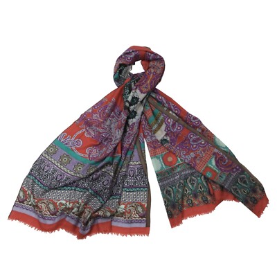 ETRO MILANO Schal Shawl Scarf ca 188cm Paisley Classic Rot Lila Schultertuch Grü