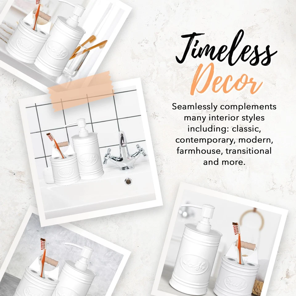 Juego de accesorios de baño dispensador de jabón de granja blanco Autumn Alley, 2 piezas Foto 4 de 4