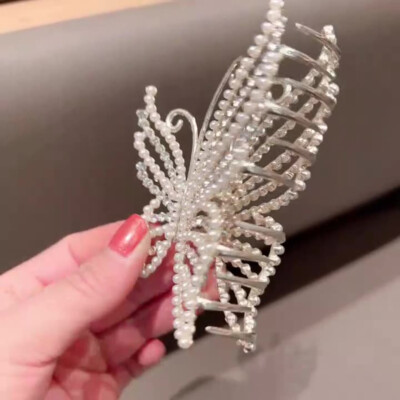 NEW Y2K Retro French Pearl & Rhinestone Hair Claw Clip Amazon.com : Brinie Rhinestone Hair Claw Clip Large Metal  main image 4