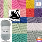 Cygnet 100% Cotton Yarn Knitting Crochet DK Natural Plant Based Fibre 100g Ball