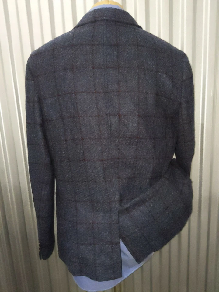 Unconstructed MOON Wool Tweed ENGLAND Check Preppy Plaid Blazer Coat Jacket 42R - Image 4 of 4