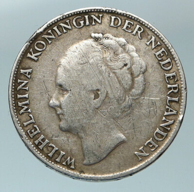 W　カロリナクルコヴァ 1944 CURACAO Netherlands Kingdom w Queen WILHELMINA Silver 1