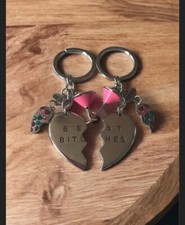 Best Friends Best Bitches Key Chain Cocktail Glass Crystal Heart Charms Keychain