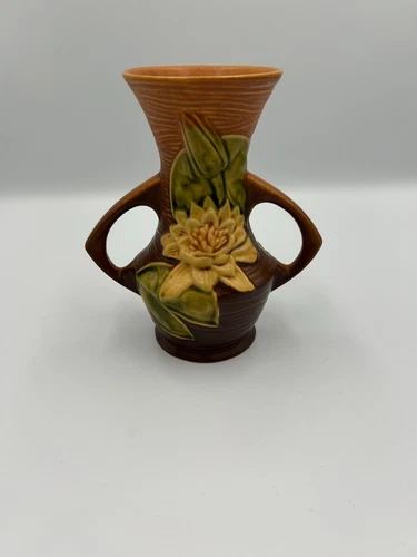Roseville Water Lily Brown Vase #73-6"