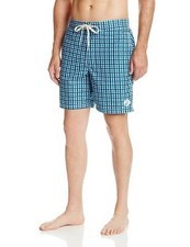 NWT Caribbean Joe Men Swim Trunk Swimwear Surf Board Short Blue Peacock Gingham