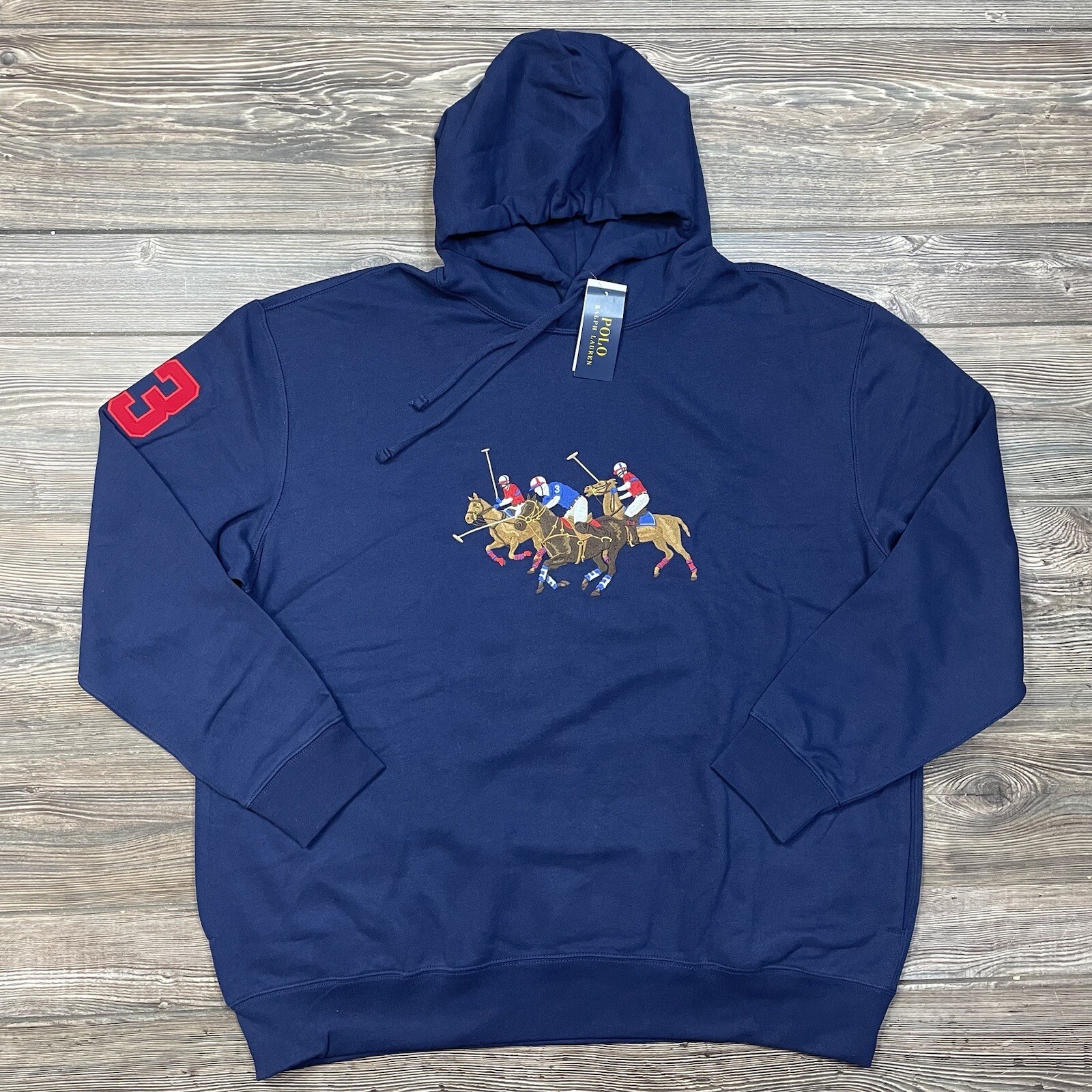 Polo Ralph Lauren Equestrian Triple Pony Felpa con Cappuccio Uomo Grande e Alta 2XB Navy Nuova con etichette