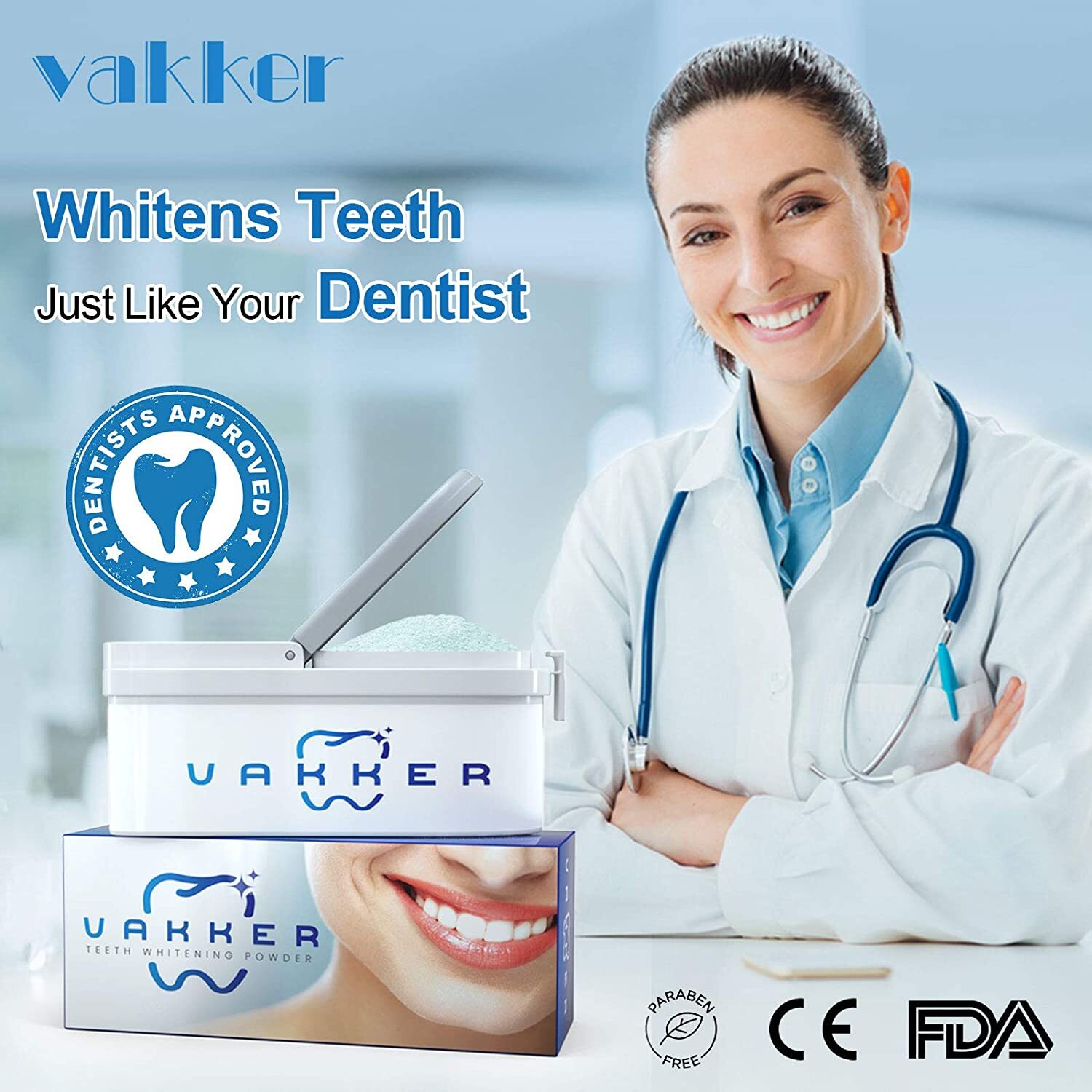 VAKKER Teeth Whitening Powder Mint Flavor Tooth Stains Remove V34 Kit