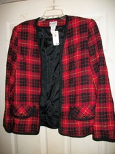 Koret Red & Black Plaid Buttonless Nwt Jacket/coat Size 8