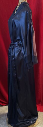 Vintage JESSICA LYNN Midnight Blue Satin & Chiffon Full Length Robe Size M - Picture 3 of 5