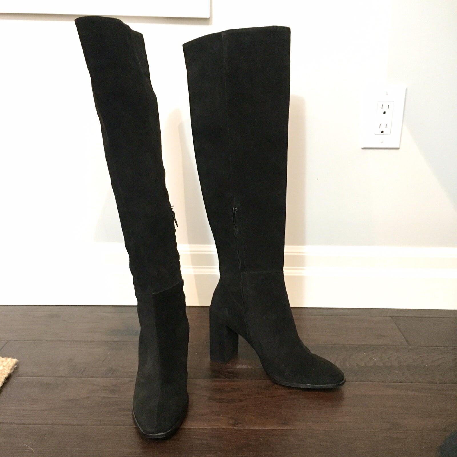 Blogger Fave!  Zara Suede Over The Knee Black Block Heel Boots *Sold Out!* 9.5