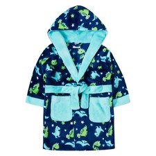 Boys Age 2 3 4 5 6 Years Old Hooded Dinosaur Robe Dressing Gown Soft Nightwear