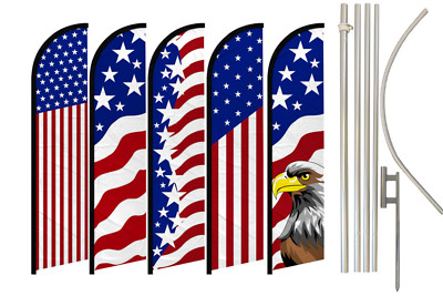 USA Full Curve Windless Swooper Flag & Pole Kit Large US Flags