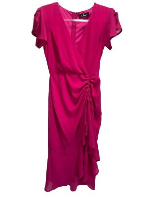 Lulus Maxi Dress Gown Hot Pink Ruffle Cold Shoulder Tie Up Skirt Size XS NEW