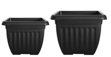 Square Athens Deep Planter Plant Flower Pot Plastic Black Garden Grow Container