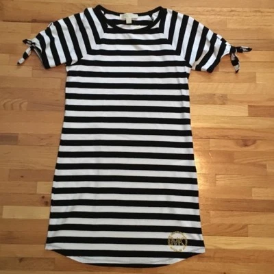 New-Michael Kors Basics Negro + Blanco Algodón de Rayas Tee Vestido Pareo Talla - Imagen 1 de 3