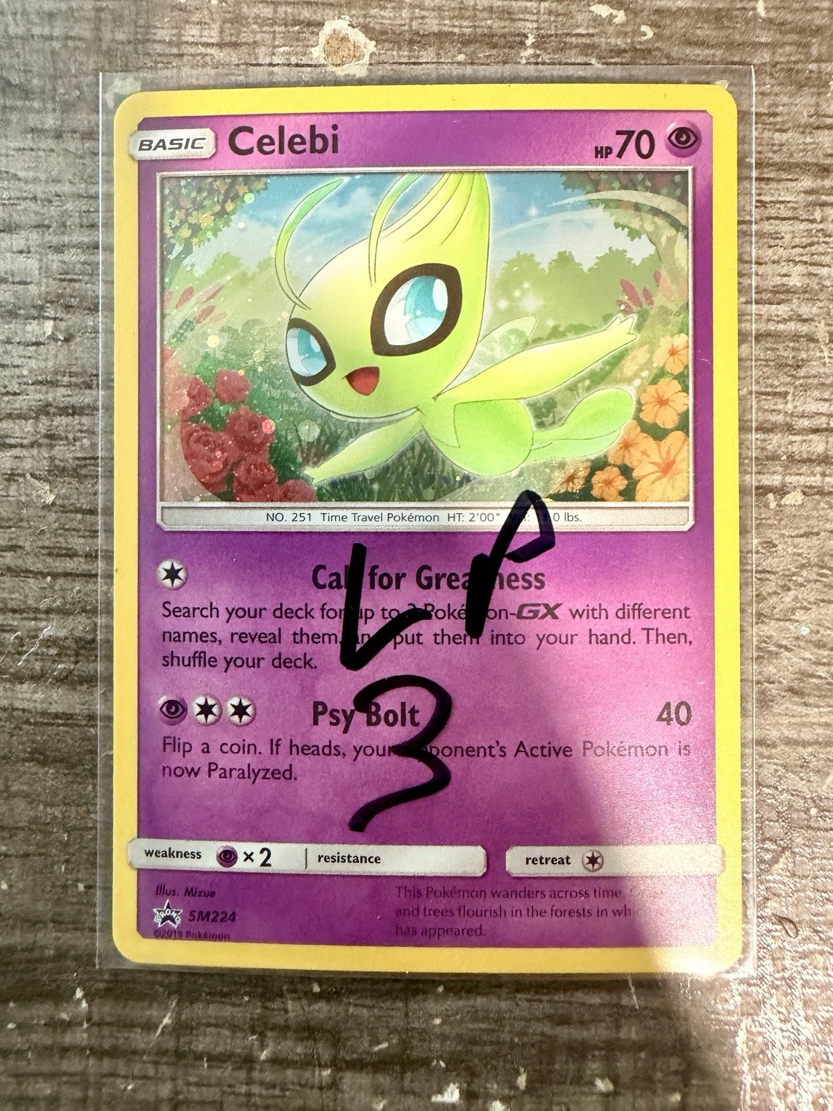 Celebi Pokémon 2019 Sun & Moon Black Star Promo SM224 Cosmos Holo LP3