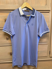 G FORE Two Tone Banded Sleeve Tech Pique Golf Polo Small S Slate Blue