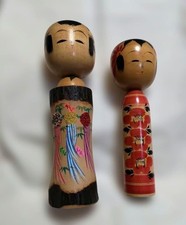 Japanese Kokeshi Wooden Doll 2 Piece Set Wooden Dolls Flower Red Collectible 13+