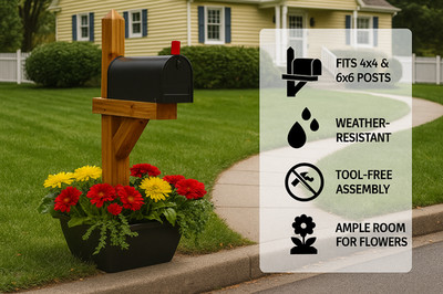 Mailbox Planter Box 24'' Resin Wrap 4x4 6x6 Post 16+ Gal Flower Pot Drainage