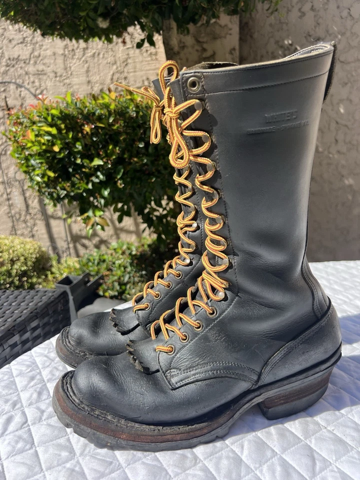 Botas de trabajo White’s Explorer Tall Smoke Jumper Logger Hi Line de cuero negro 9,5 B Foto 4 de 4
