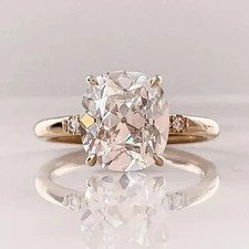 2Ct Cushion Cut Lab Created Diamond Women Engagement Ring 14K Yellow Gold Plated