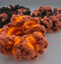 Handmade Crocheted Hair Scrunchies 3 Set Pumpkin Brown Black Women Cute Girls