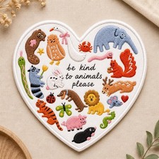 Animal Lover Heart Embroidered Iron On Patch Cute Kindness Badge