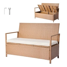VEVOR Outdoor Storage Bench PE Rattan Deck Box Waterproof Outdoor Seat & Storage