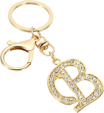 Initial Letter Keychain, Letter B Charm with Crystal Diamonds Cute and Creative