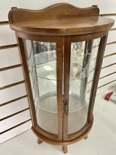 Vtg Curved Glass Wood Mini Curio Cabinet Collectibles Trinkets 23" Tall NL