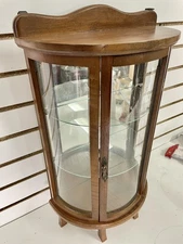 Vtg Curved Glass Wood Mini Curio Cabinet Collectibles Trinkets ~23" Tall NL