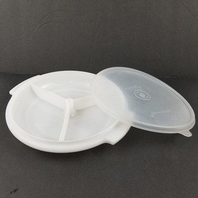 Vintage Tupperware White Suzette 608-4 Divided Dish With Sheer Lid No Handle