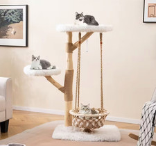 123cm Kratzbaum Holz, Katzenbaum mit Hängekorb, Kratzbaum, Katzenmöbel