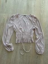 PULL&BEAR Damen Bluse Rosa Plissee bauchfrei ...