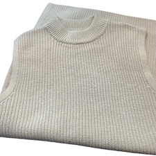 H M Cream Knit Sweater Vest Mock Neck Sleeveless XS Wool Blend Neutral