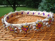 VTG Hawaiian Head Lei Crown Lauhala Conch Shell Pink Orange Beach Wedding Luau