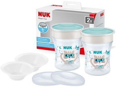 NUK Magic Cup 2er Set   Katze, 230ml, 2022 Edition + 2 Ersatzdeckel & 2 Trinktül