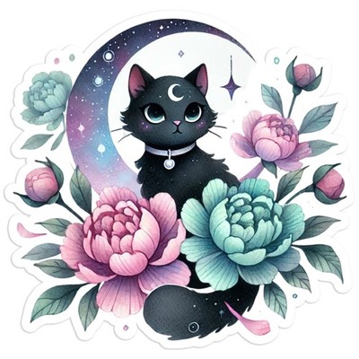 Mystic Lunar Cat Moon - Vinyl Decal Sticker - Car Window Laptop - #1129