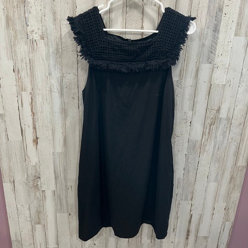 Madewell Black Sundream Fringe Shift Dress Cotton Modal Womens Size 12