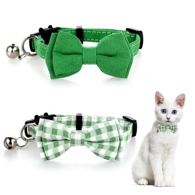 2 Pcs Bowtie Cat Collar with Bell Breakaway Cat Collars Cute Boy Kitten Collar A