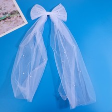 Wedding Veils with Bow One Size Bridal Accessories White Pearls Tulle Veils
