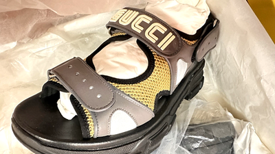 GUCCI 546064 Black/Gray Sandal Mesh Leather Men\'s 9 - 9.5 US Made in Italy GUCCI 546064 Black/Gray Sandal Mesh Leather Men main image 4