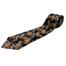 Ermenegildo Zegna Tie Mens Black Gold Paisley Floral Silk Made in Italy 60x3.5"