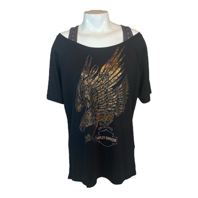 Harley Davidson Women s Top XL Metallic Eagle Design Off Shoulder