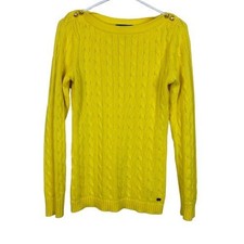VTG Y2K Lauren Ralph Lauren Yellow Cable Boat Neck Sweater Sz M Coastalcore