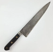Carbon Steel Chef Knife Hand Forged Brass Pins Modèle Sabatier 15" w 10" Blade