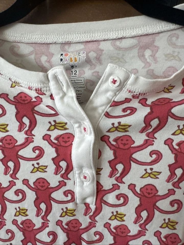 Pijama Roller Rabbit Soft Monkey Top Pantalones Largos Talla 12 Años  Foto 3 de 4